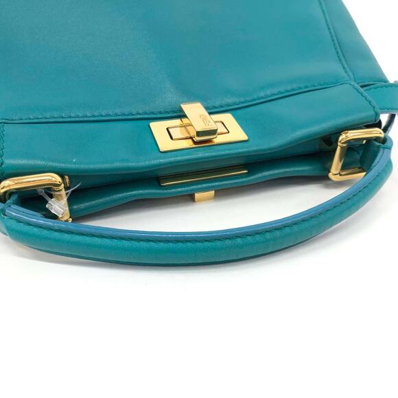 Fendi Teal Mini Peekaboo Bag Nappa Iconic Satchel Lago Teal Shoulder Handbag - Picture 8 of 15